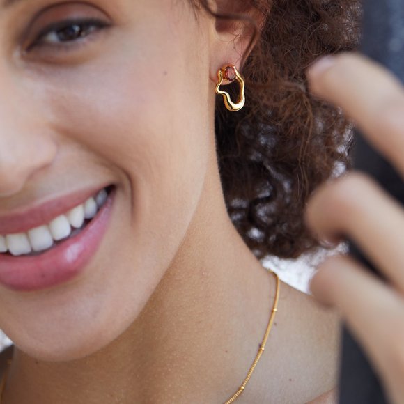 NEW 18K gold plated sterling silver earrings,natural red garnet,gemstone,stylish - Picture 8 of 13